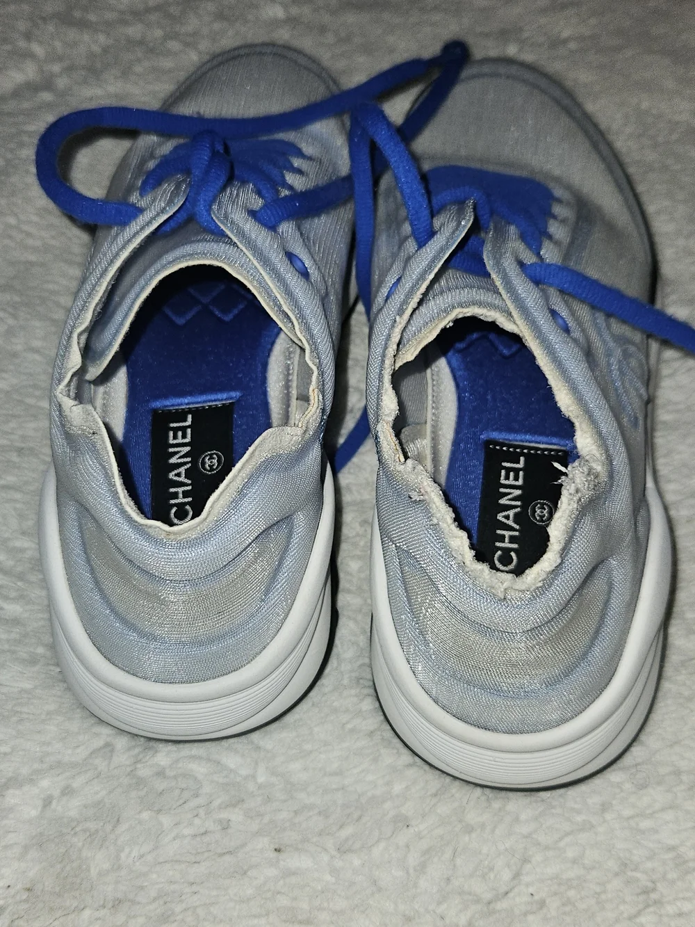 CHANEL Light Blue and Royal Blue Lace-Up Sneakers